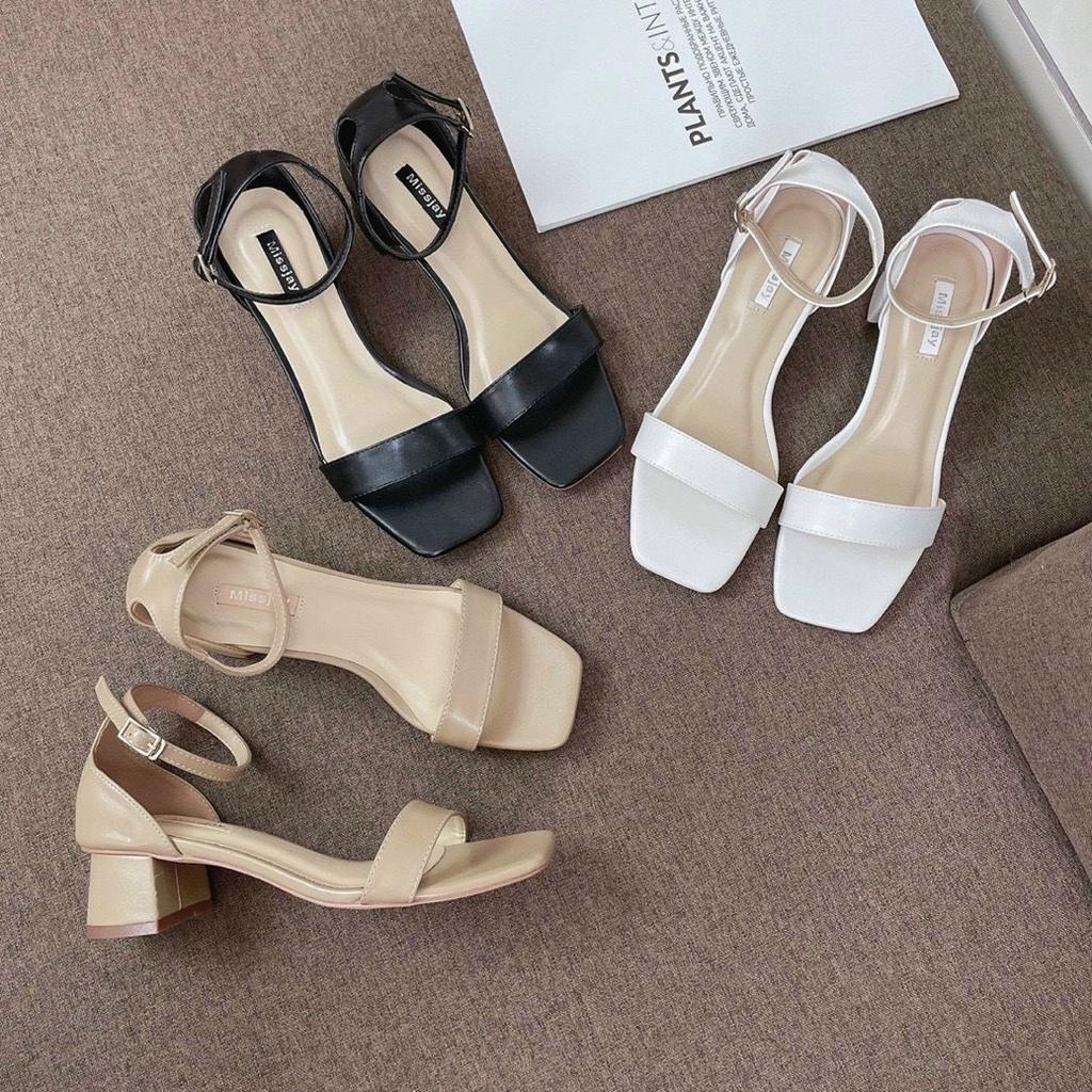 Sandal quai ngang trơn bít gót thấp viền vàng - 4P