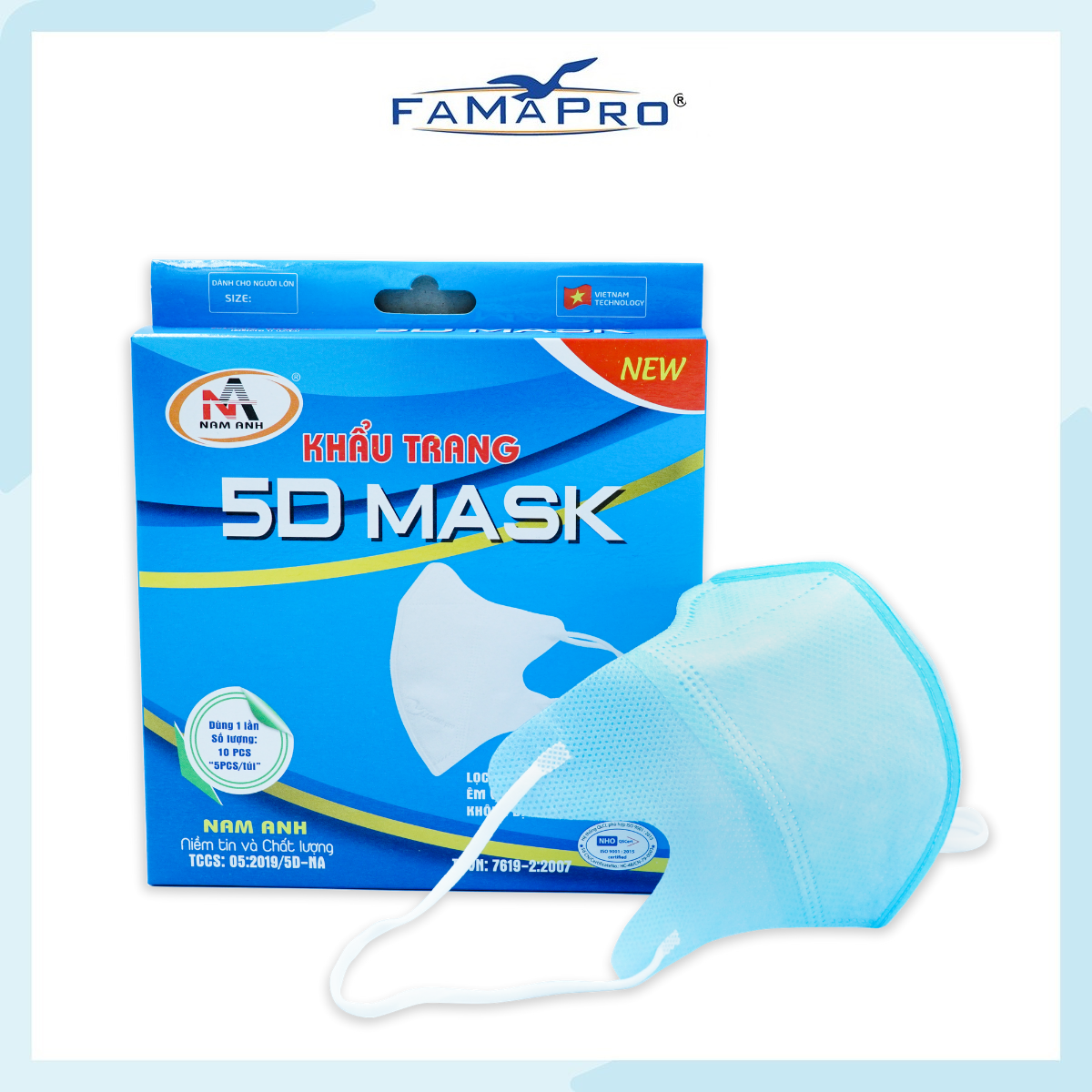 [HỘP - FAMAPRO 5D MASK] - Khẩu trang y tế kháng khuẩn 3 lớp Famapro 5D Mask (10 cái/ hộp) - COMBO 3 HỘP