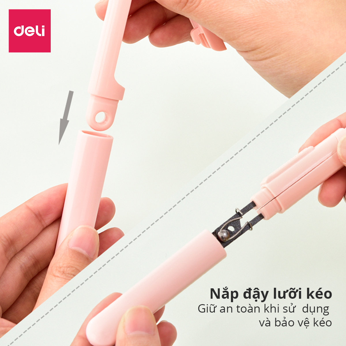 Kéo mini tiện lợi 105mm Deli - Có khóa an toàn - Xanh/ Hồng - 77761