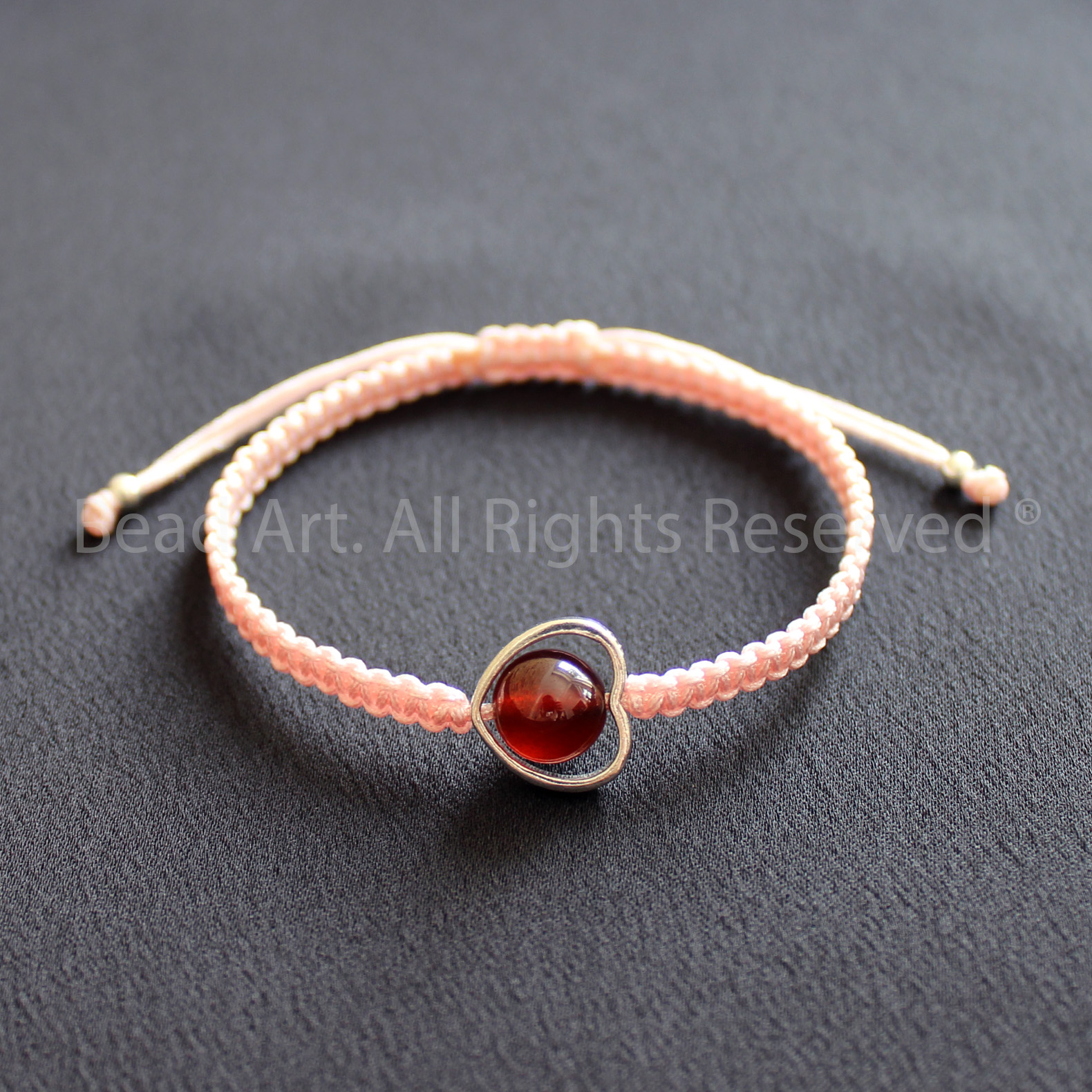 Vòng Tay Thắt Dây Đá Garnet Màu Hồng Lựu Bạc 925 Loại AA, Vòng Tay Phong Thuỷ, Chuỗi Hạt, Hoả, Thổ - Bead Art
