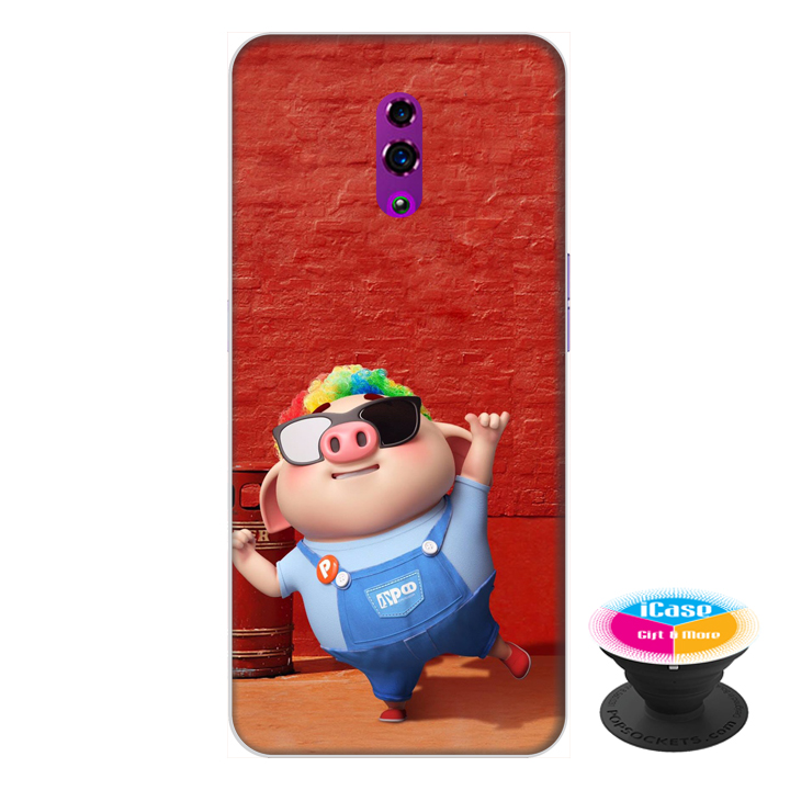 Ốp lưng điện thoại Oppo Reno hình Heo Con Sành Điệu tặng kèm giá đỡ điện thoại iCase xinh xắn - Hàng chính hãng