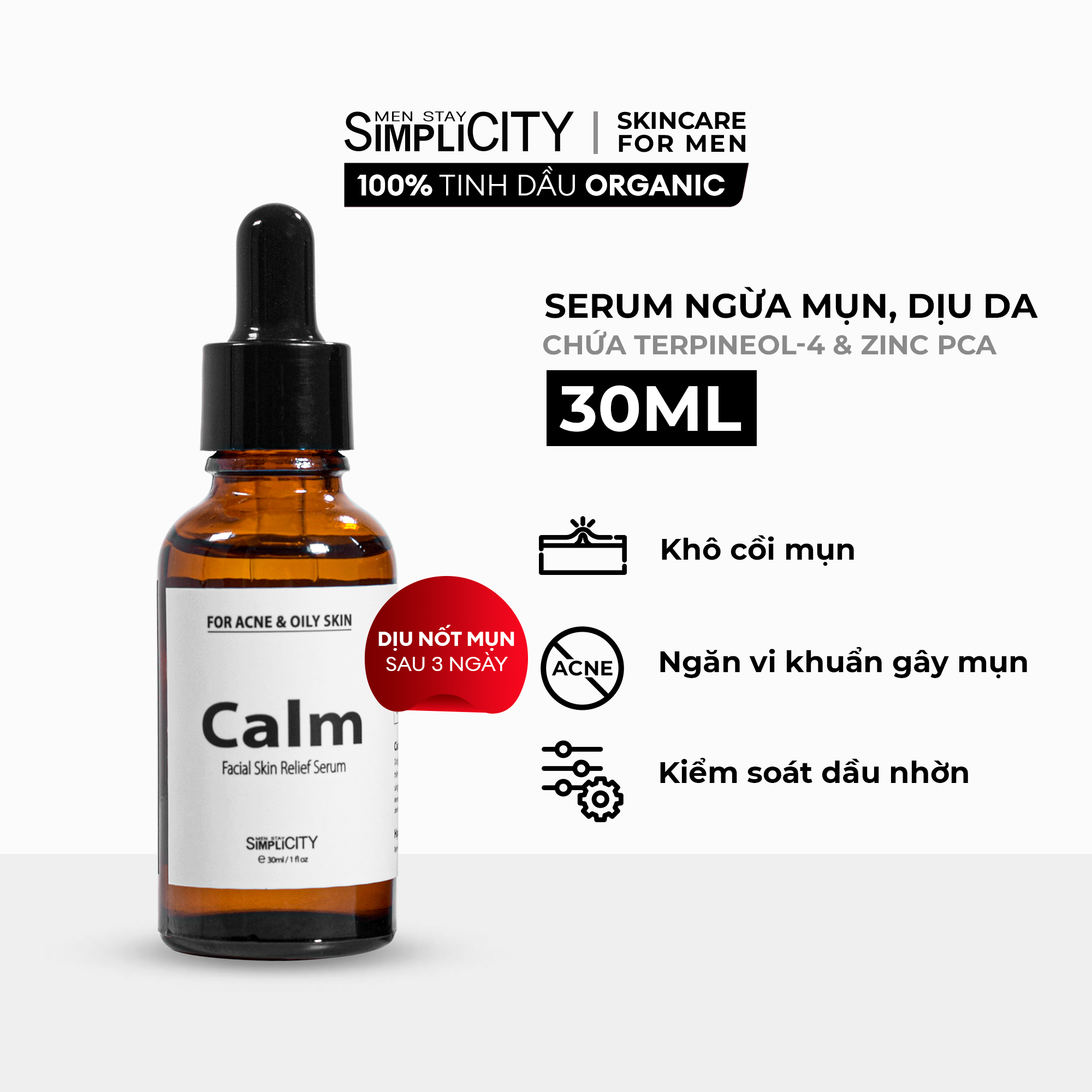 Bộ serum Men Stay Simplicity giảm mụn, làm dịu, sáng da, mờ thâm, thu nhỏ lỗ chân lông cho nam Niacinamide 5% + Zinc PCA 1% 2x30ml