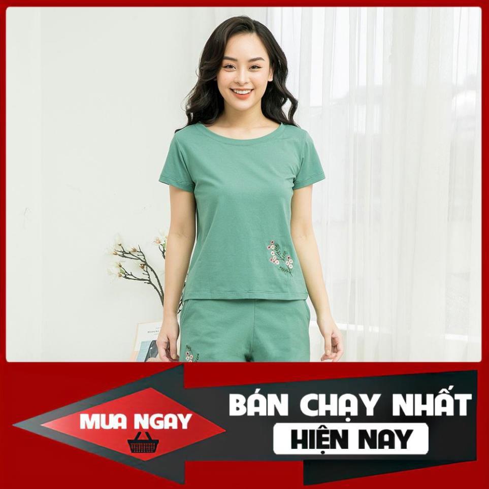 Đồ bộ mặc nhà, Bộ đùi nữ chất cotton sợi tre bamboo thuê hoa