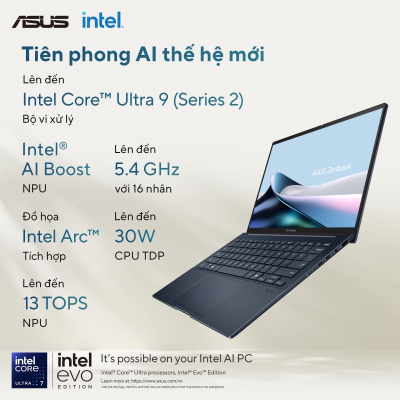 Asus Zenbook 14 UX3405CA-PZ368WS (Intel Core Ultra 7 255H | 16GB | 512GB | Intel Arc | 14 inch 3K OLED | Cảm ứng | Win 11 | Office | Xanh)- HÀNG CHÍNH HÃNG