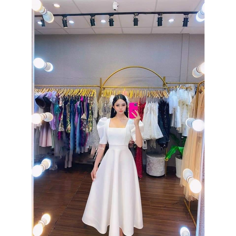Đầm Xòe Cổ U Tay Nhúng sang Trọng