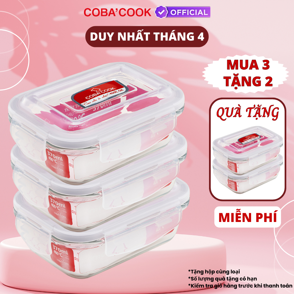 Hộp Thủy Tinh Bảo Quản Thực Phẩm Thức Ăn Trong Tủ Lạnh Chữ Nhật Mua 3 TẶNG 2