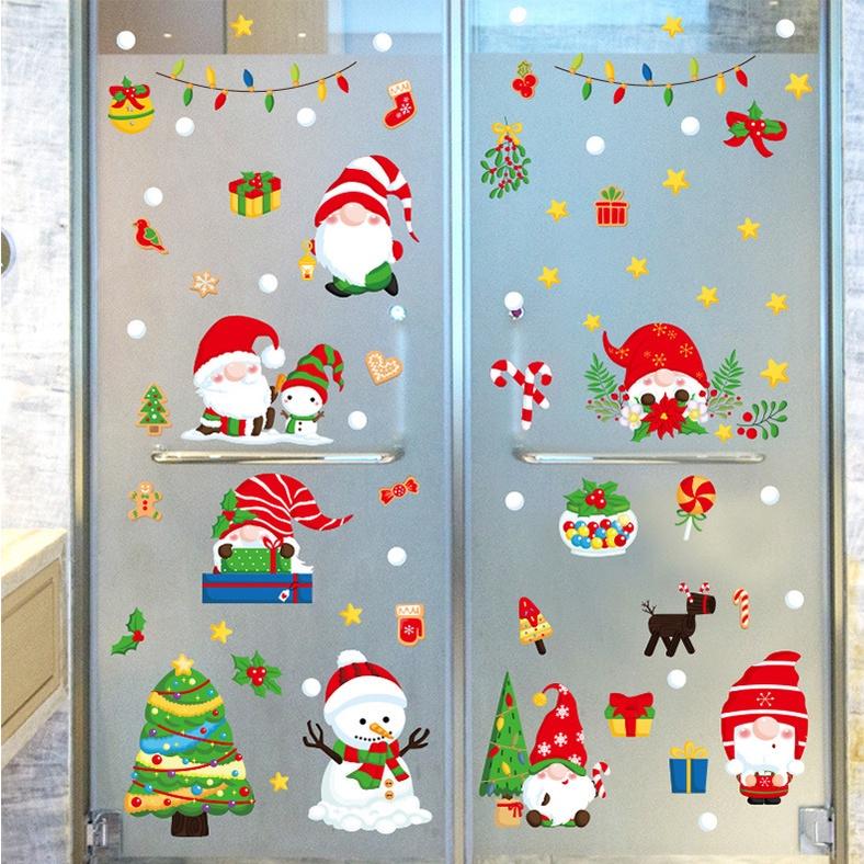 Decal Trang Trí Noel Hai Mặt Hít Tĩnh Điện - 6 CHÚ LÙN HÓA TRANG ÔNG GIÀ NOEL