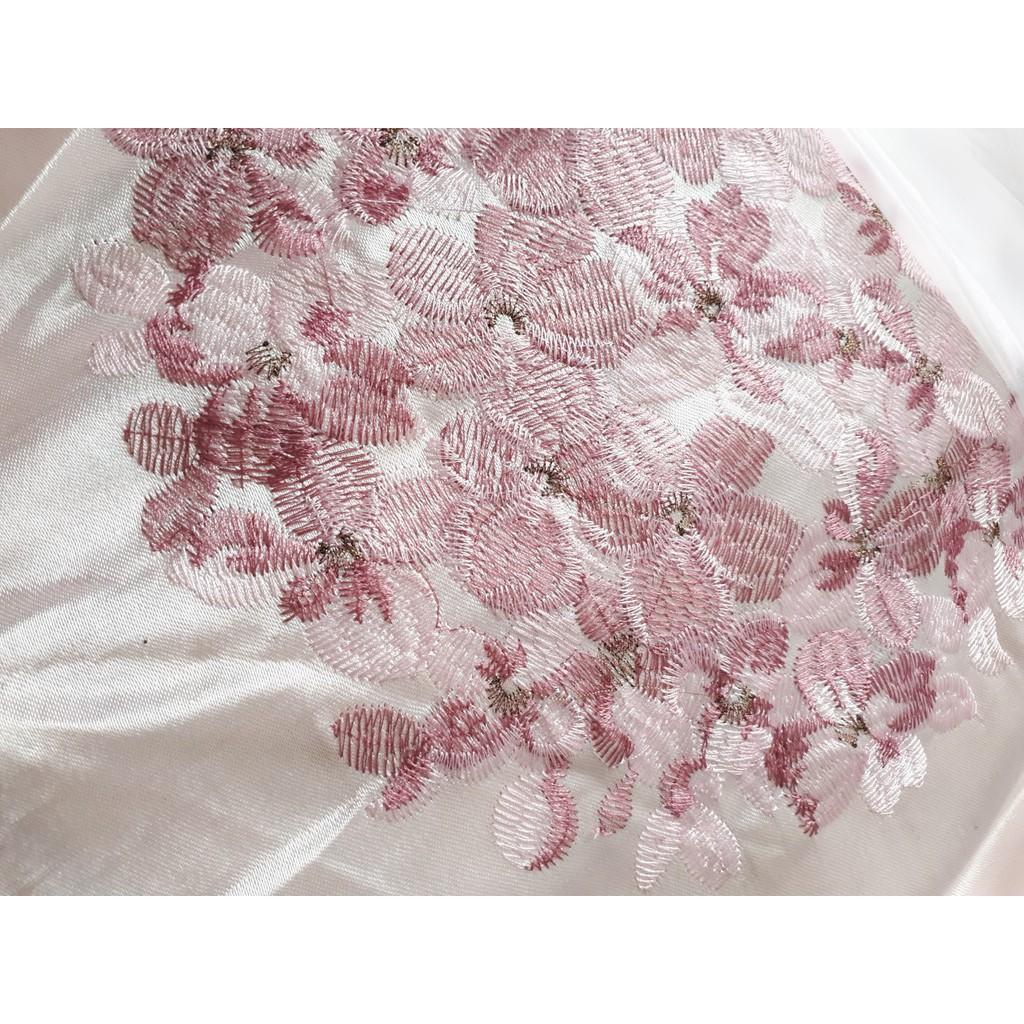 Rèm vải treo cửa thêu hoa tú cầu hồng nhiều kích thước không có lớp voan (kèm hình thật)
