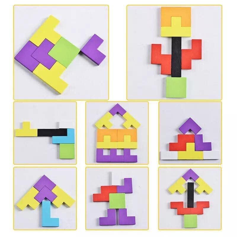 Đồ chơi xếp hình phát triển trí tuệ Montessori Tetris bằng gỗ