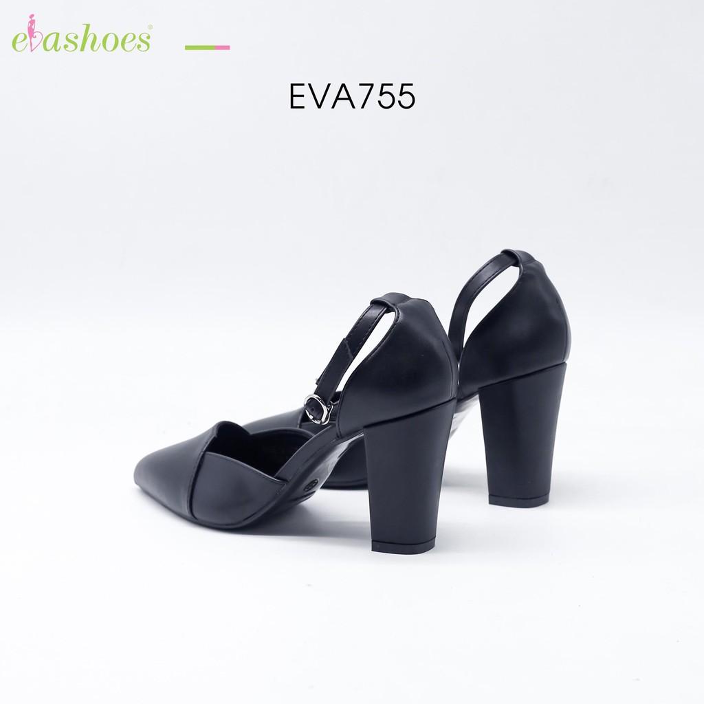 Giày Cao Gót Đế Vuông Mũi Nhọn 8cm Da PU Evashoes - Eva755