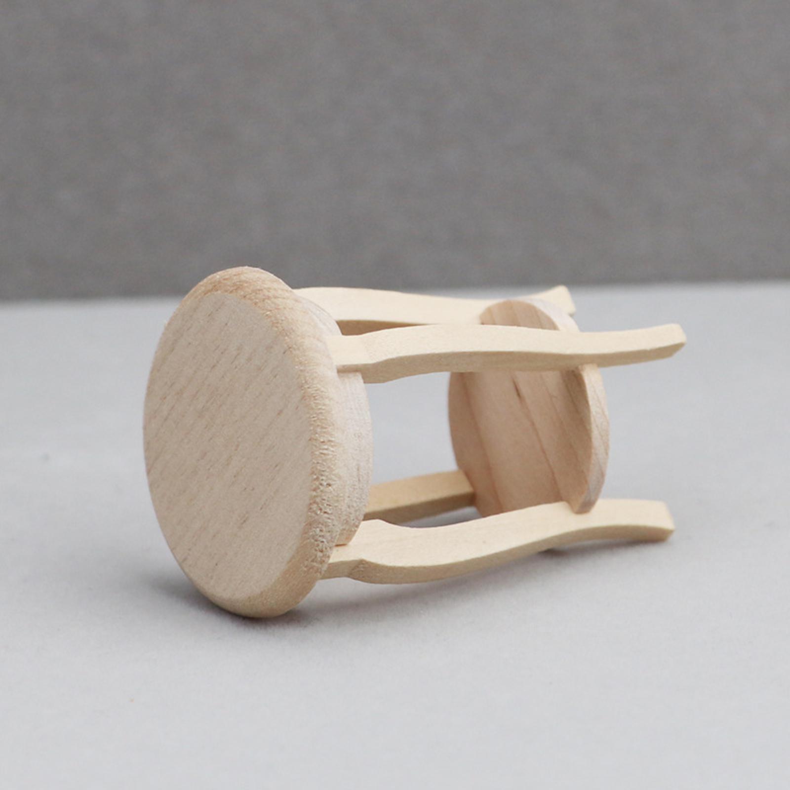 1/12 Dollhouse Wooden Stool Chair, Pretend Play, Unpainted Dollhouse Furniture, Miniature Furniture, Handmade for Miniature Scene Decor Accessories