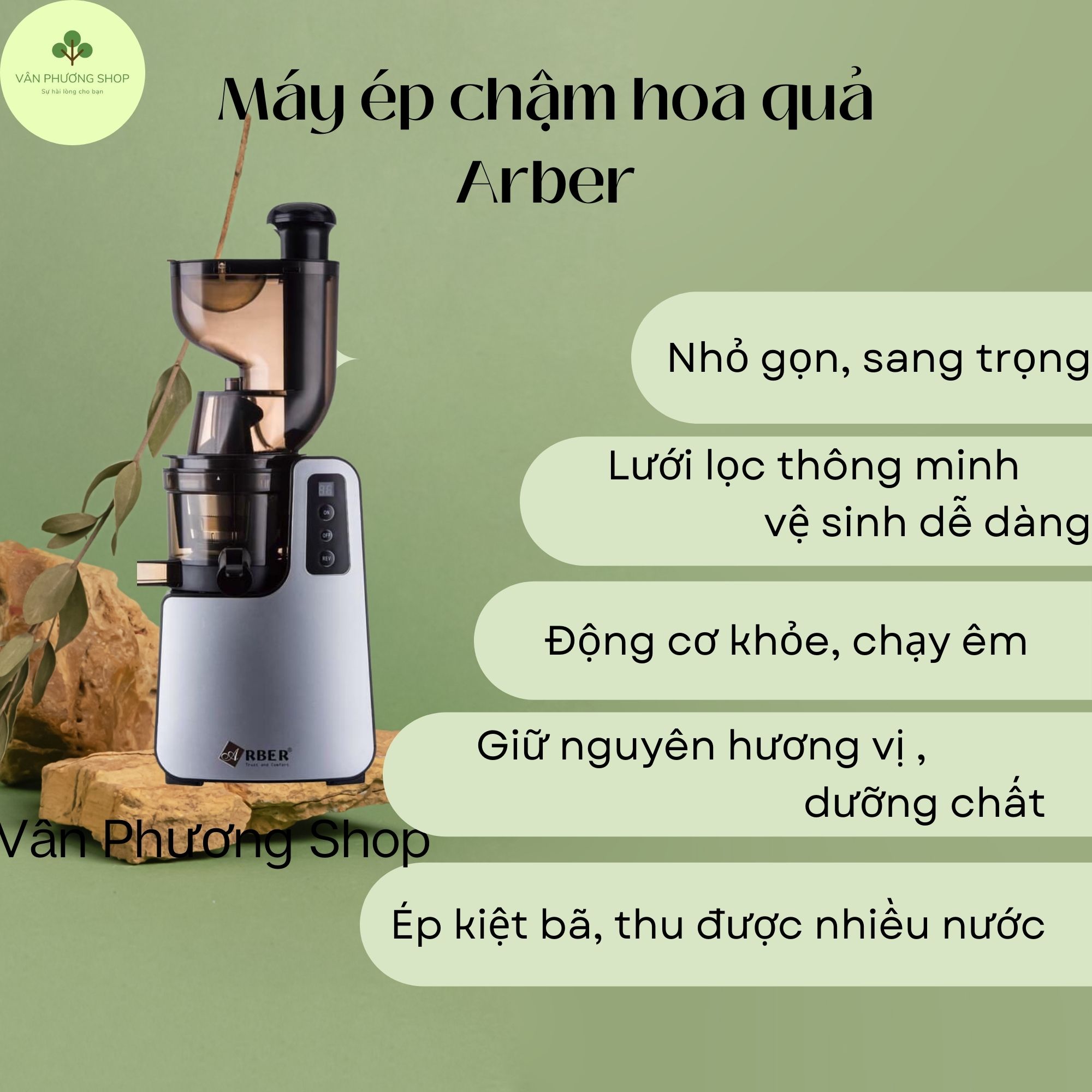 Máy ép chậm trái cây Arber MEC 3068MX Vân Phương Shop công suất lớn, giữ nguyên dưỡng chất, ép kiệt nước - Hàng chính hãng