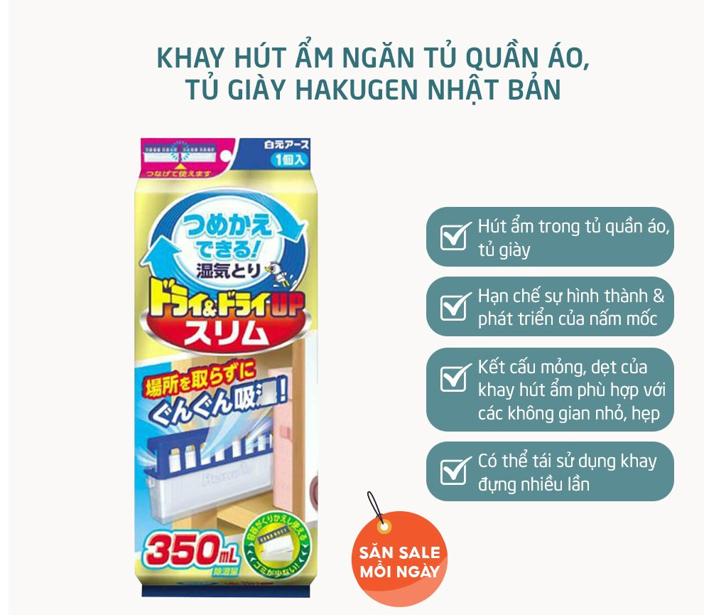 Khay Hút Ẩm Ngăn Tủ Quần Áo, Tủ Giầy Hakugen Nhật Bản
