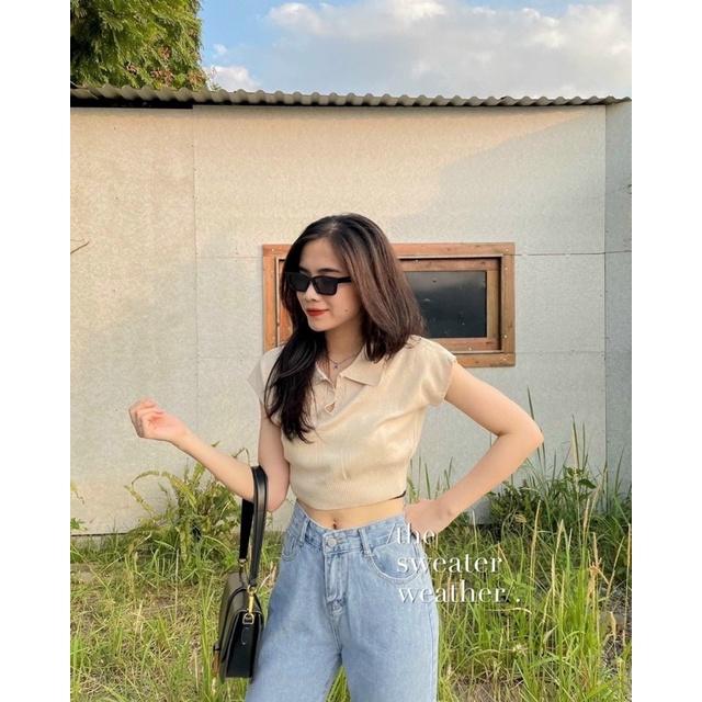 Áo len cộc tay cổ polo dáng basic