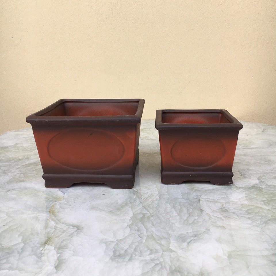 Chậu bonsai Vuông mini đất nung Cặp 2 gốm Bát tràng 1 size BM-133