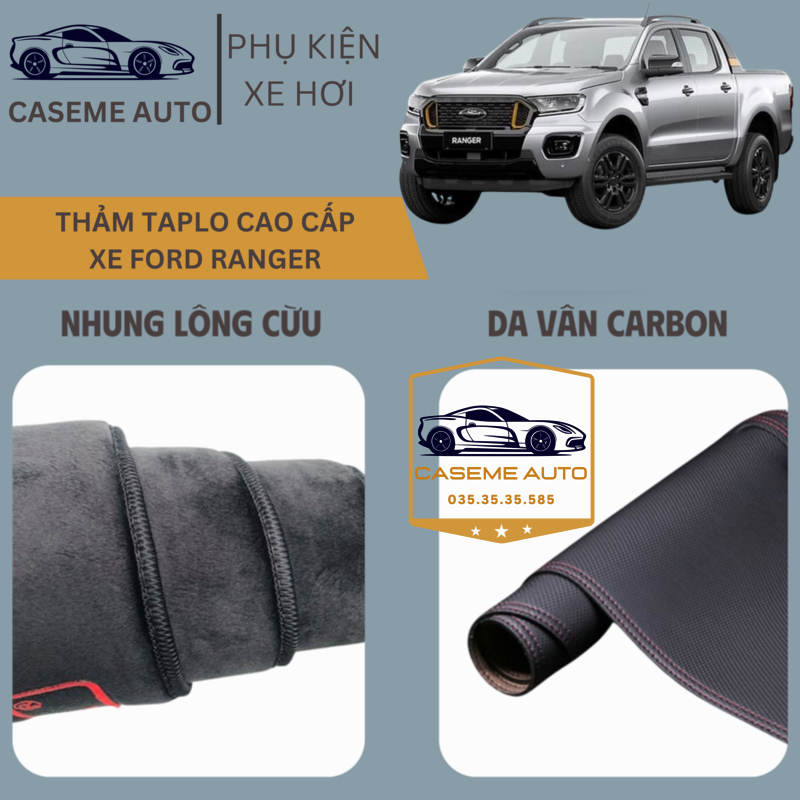 Thảm Taplo 3 Lớp Dành Cho Xe FORD RANGER, Nhung Lông Cừu Và Da Vân Carbon Cao Cấp - Hàng Chính Hãng