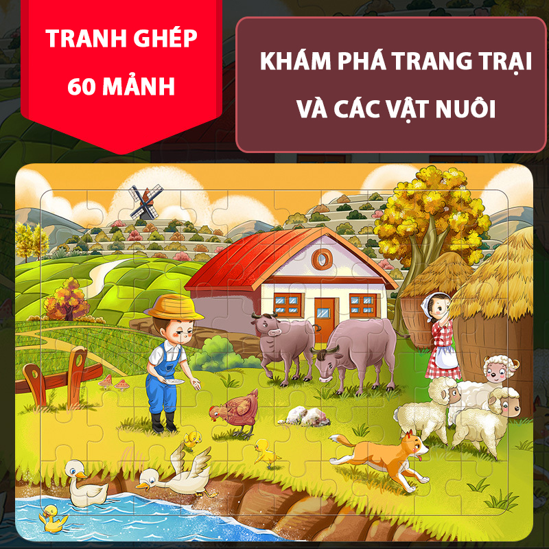Tranh Xếp Hình 60 Miếng Bằng Gỗ Giúp Bé Rèn Luyện Tư Duy Logic, Phát Triển Trí Não