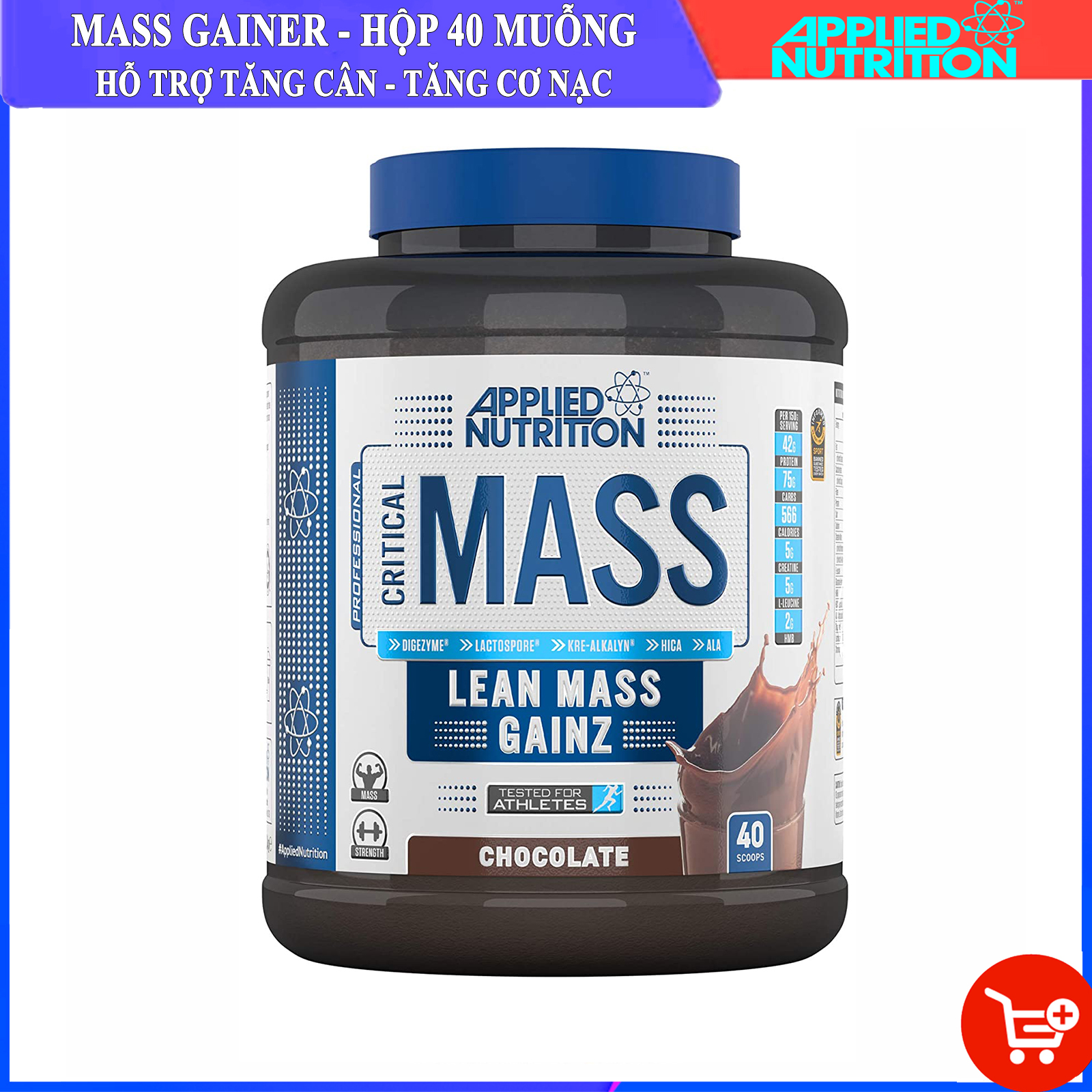 Sữa tăng cân tăng cơ nạc Critical Mass của APPLIED NUTRITION hộp 2.4kg hỗ trợ tăng cân, tăng cơ nhanh cho người gầy kén ăn