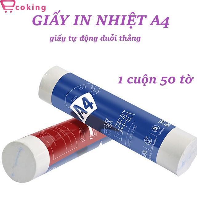 Giấy in nhiệt A5 ECOKING định lượng 70 gsm 210 x 148mm 1 cuộn 100 TỜ tờ tự động duỗi mềm mịn lưu mực 10 năm không phai