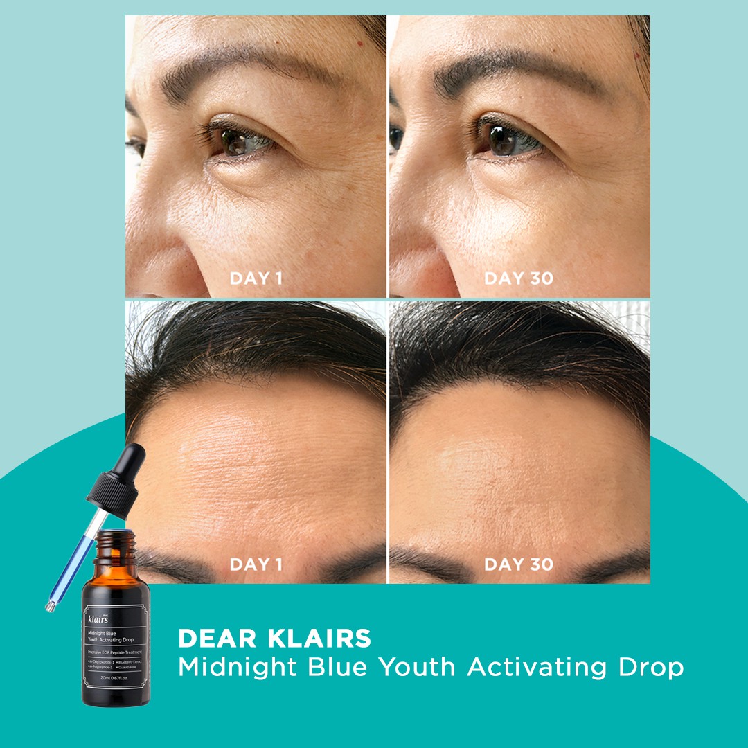 Tinh Chất Phục Hồi Da Dear, Klairs Midnight Blue Youth Activating Drop 20ml + Tặng kèm 1 mặt nạ sủi bọt thải độc Su:m 37 Đen