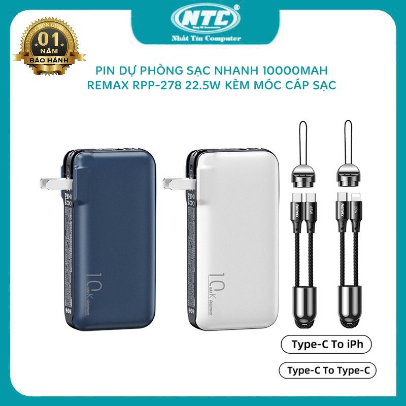 Pin dự phòng sạc nhanh Remax RPP-278 Glory Mini Series 10000mAh chân cắm 220v kèm cáp sạc - hỗ trợ QC 22.5W và PD 20W - Hàng Chính Hãng