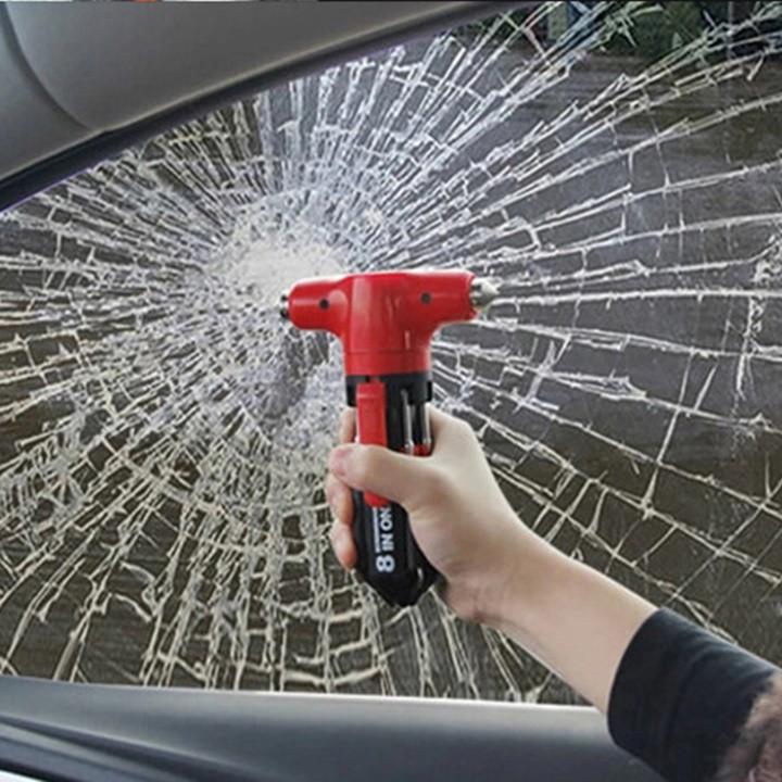 Búa thoát hiểm ô tô đa năng cao cấp, kèm đèn pin chiếu đêm, kèm tuốc nơ vít, búa an toàn ô tô