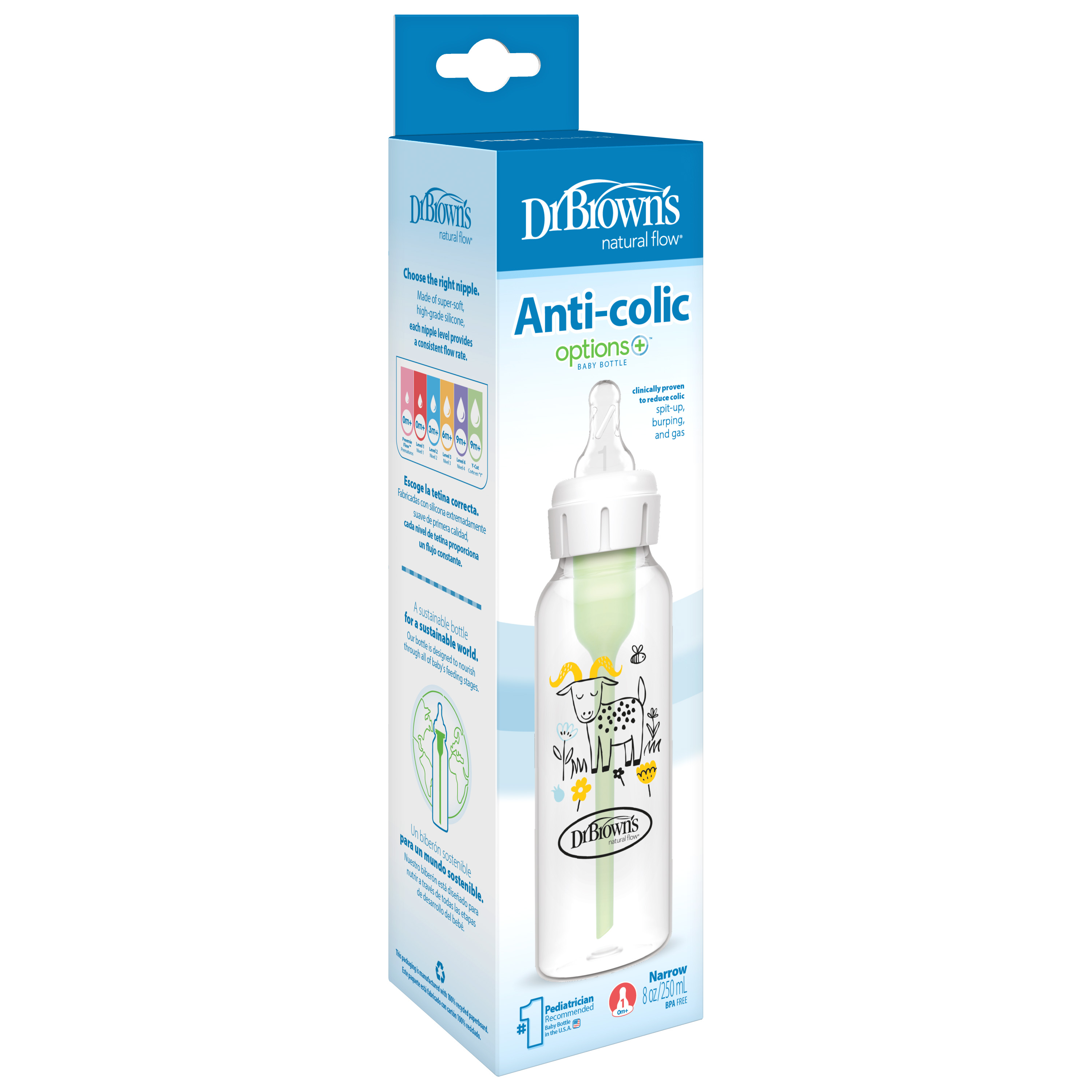 [ SB81107-ESX ] Bình sữa Dr.Brown's cổ thường 250ml hình con dê, nhựa PP, phiên bản Options Plus