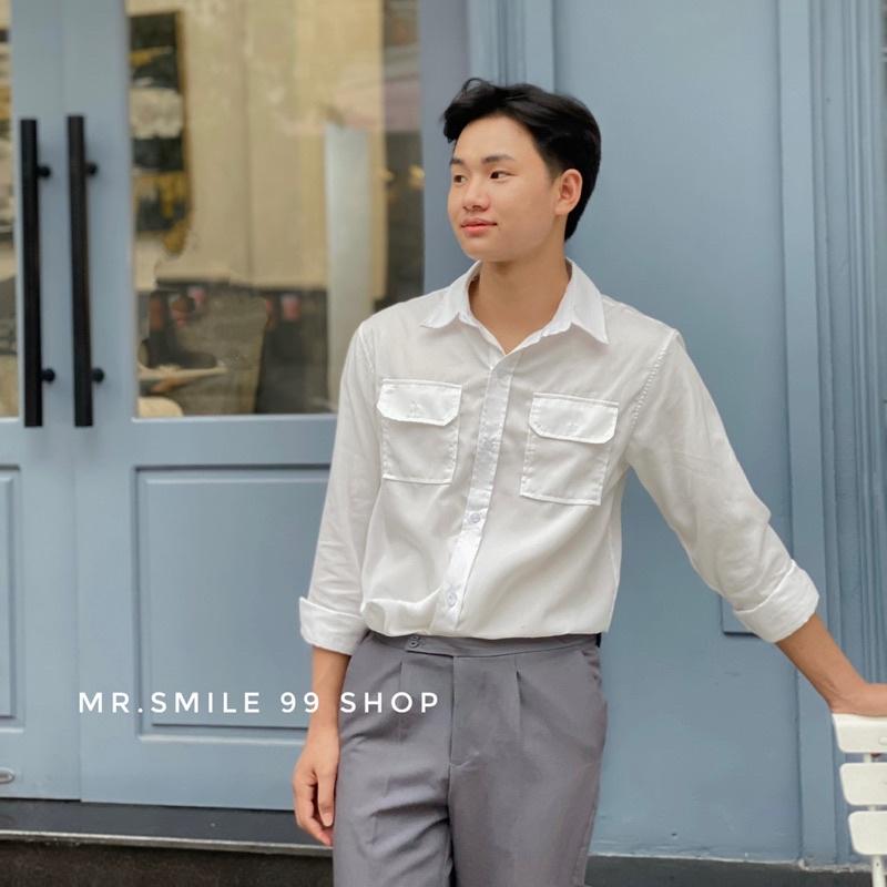 Áo Sơ Mi Nam Tay Dài Phối Hai Túi Hộp Unisex, Phong Cách Hàn Quốc, Hàng Thiết Kế Mr.Smile 99 Shop