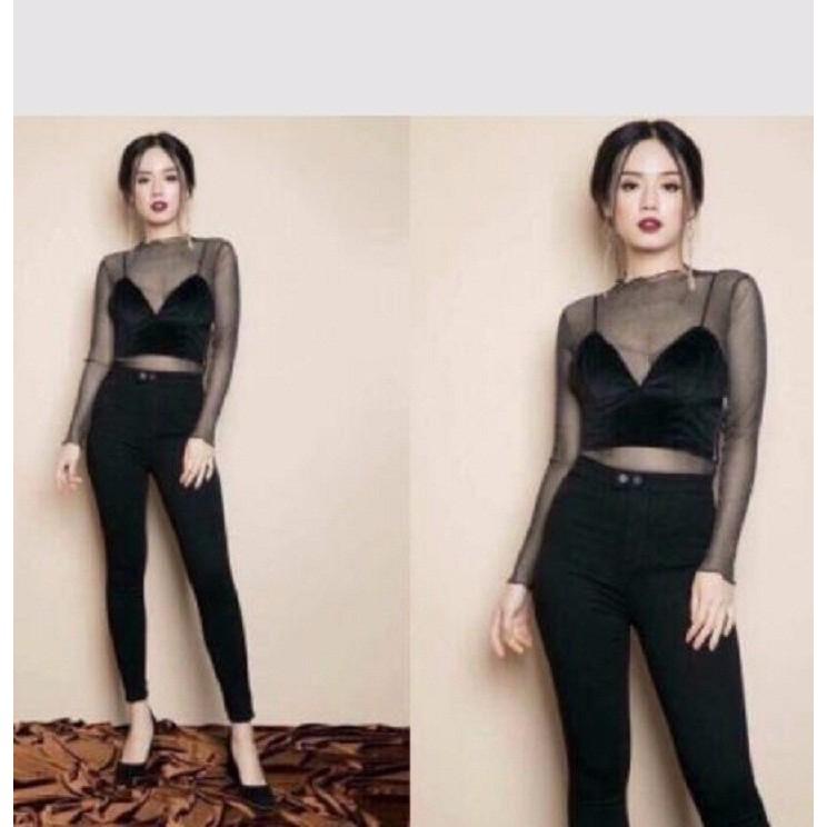 Combo áo bra lụa Satin với áo lưới