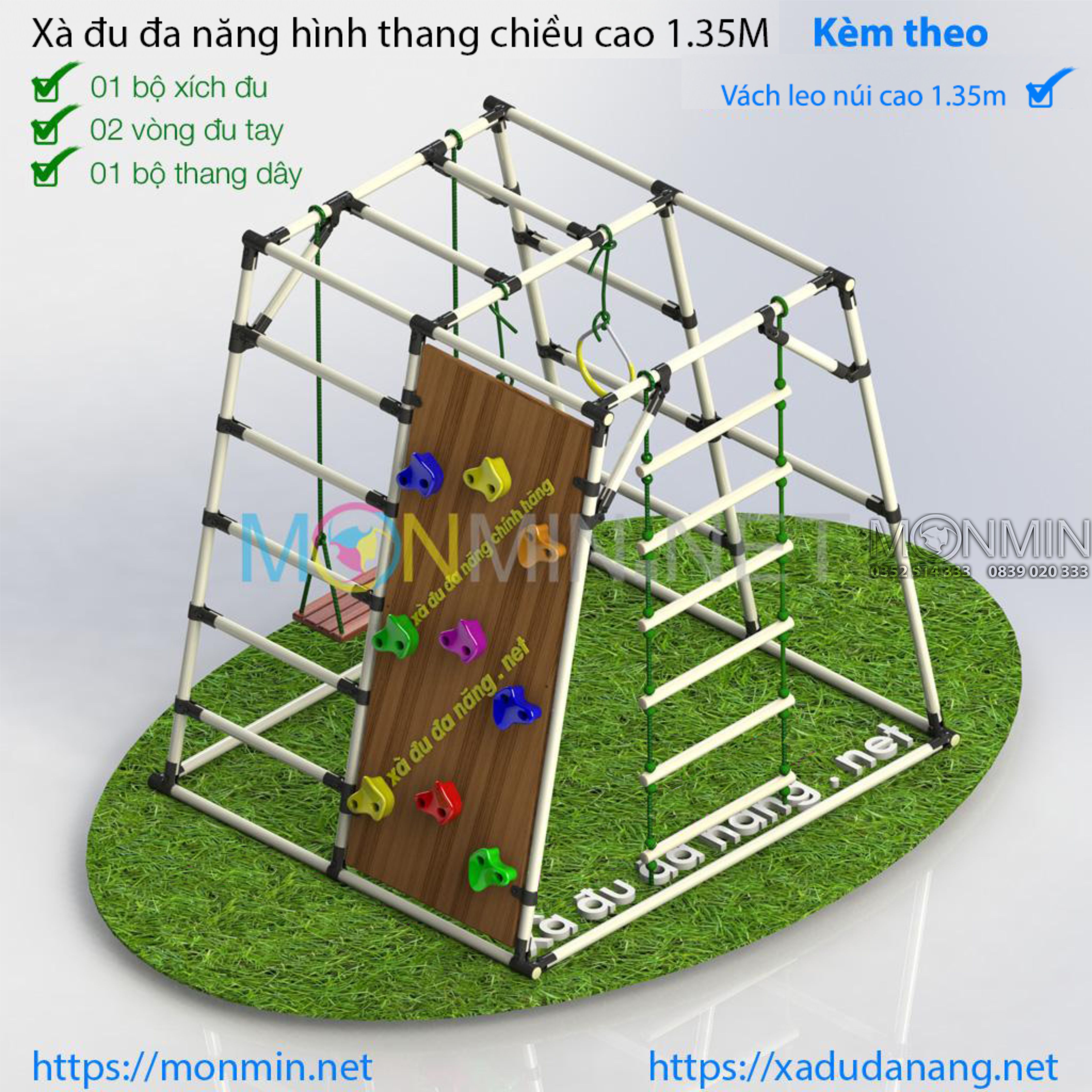 Xà đu đa năng Satech - Khung vận động cho bé - Hình hộp thang cân - Bộ cao 1.35m: 1 3 4 5 6