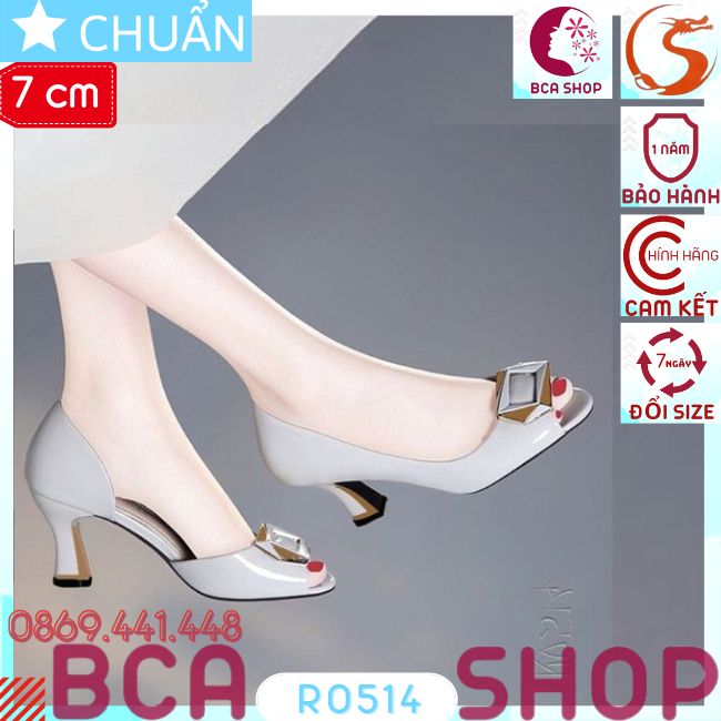 Giày cao gót nữ 7p RO514 ROSATA tại BCASHOP hở mũi, sành điệu với nơ kim loại và thiết kế trong hở ngoài liền - màu xám