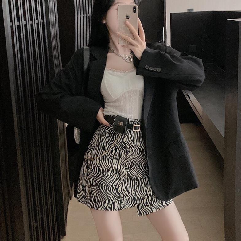 Chân Váy Ngắn Kèm Đai, Chân Váy Ngắn Hoạ Tiết Da Beo, Kiểu Dáng Sang Trọng, Hàng QC Cao Cấp