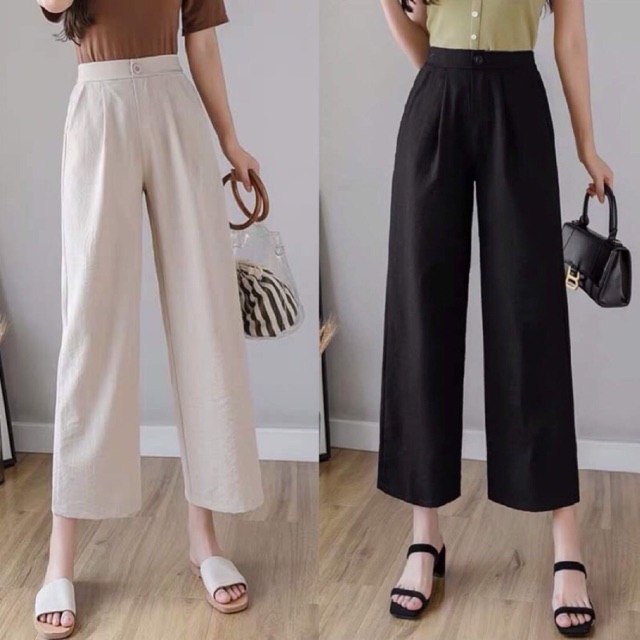 Quần culottes cúc khóa chun lưng chất đũi siêu mát kiểu nhật