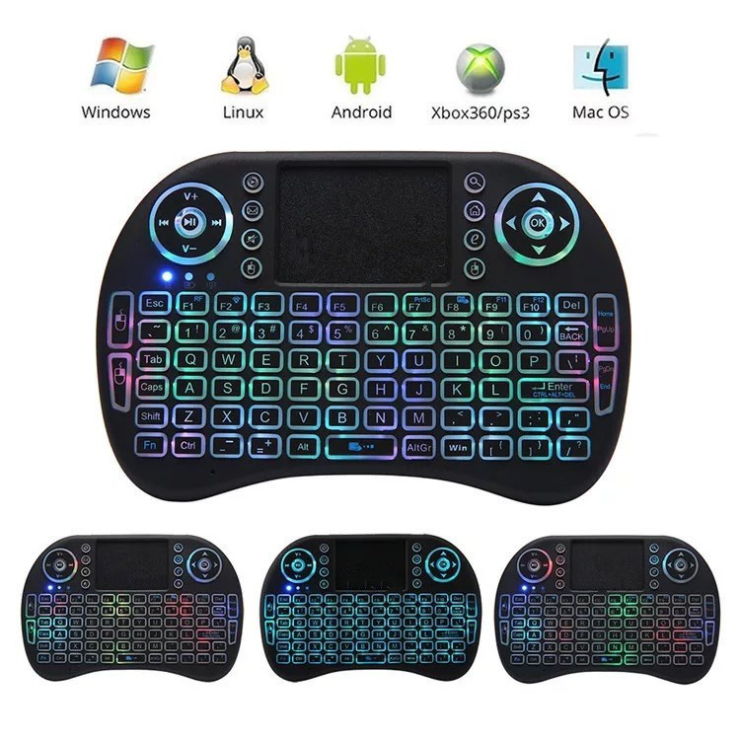 7 Màu Đèn Nền I8 Không Dây Tiếng Anh Nga Bàn Phím 2.4GHz Chuột Bàn Di Chuột Cho Android Tivi Box PC