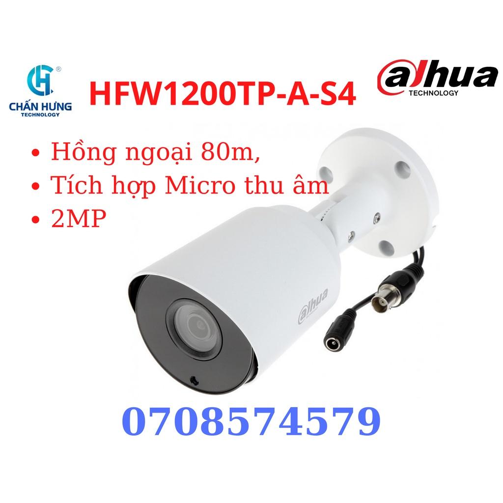 Camera Dahua  Analog HAC-HFW1200TP-A-S4 2.0 Megapixel, IR 30m, F3.6mm, Mic ghi âm - Hàng chính hãng