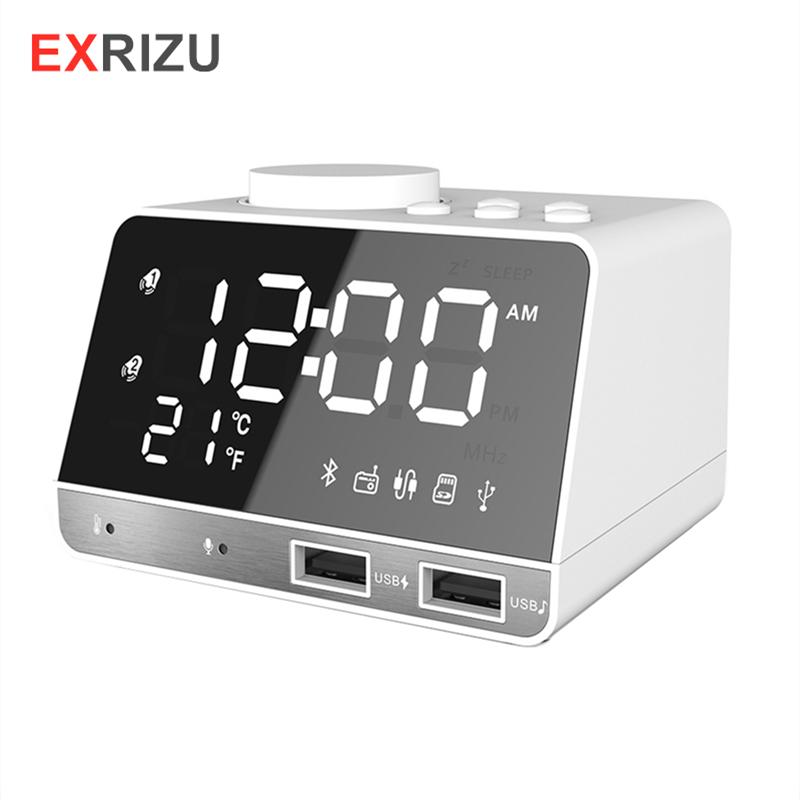 Exrizu bluetooth loa LED màn hình LED Snooze Digital FM Radio Table Clow Color: White