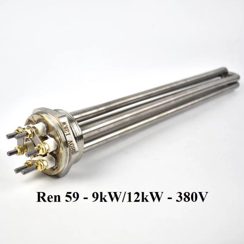 Điện trở nhiệt, Điện trở đun dầu, Điện trở đun nước cục ren inox 304 phi 48 ( Ø48 ) công suất 9KW 12kw