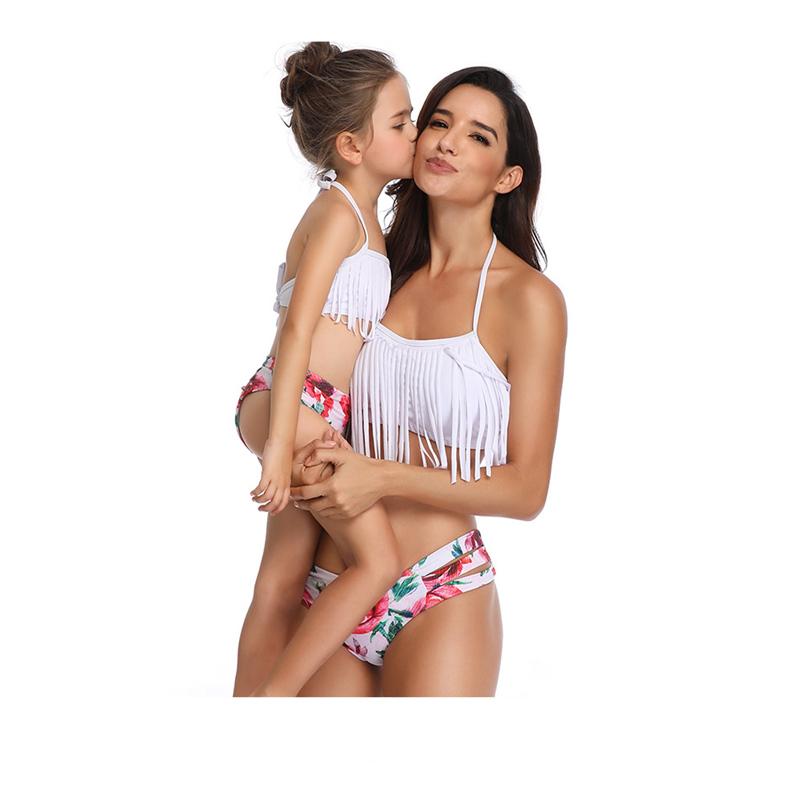 Mẹ Con Gái Đồ Bơi Họ Phù Hợp Với Đồ Bơi Thời Trang Tua Rua 2 Miếng Mẹ Áo Tắm Trẻ Em 2021 Bãi Biển Họ Phù Hợp Với Bikini