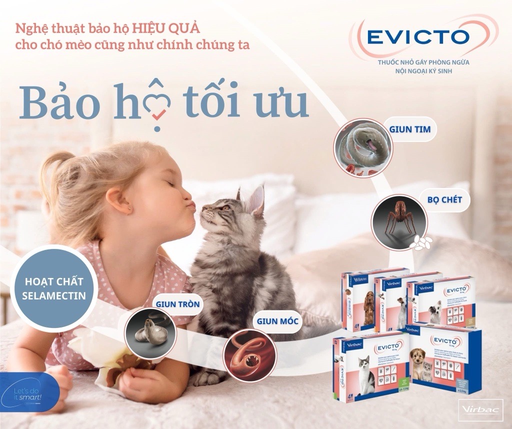 Virbac Evicto phòng bọ chét, rận tai, giun chó mèo (sản xuất tại Pháp)