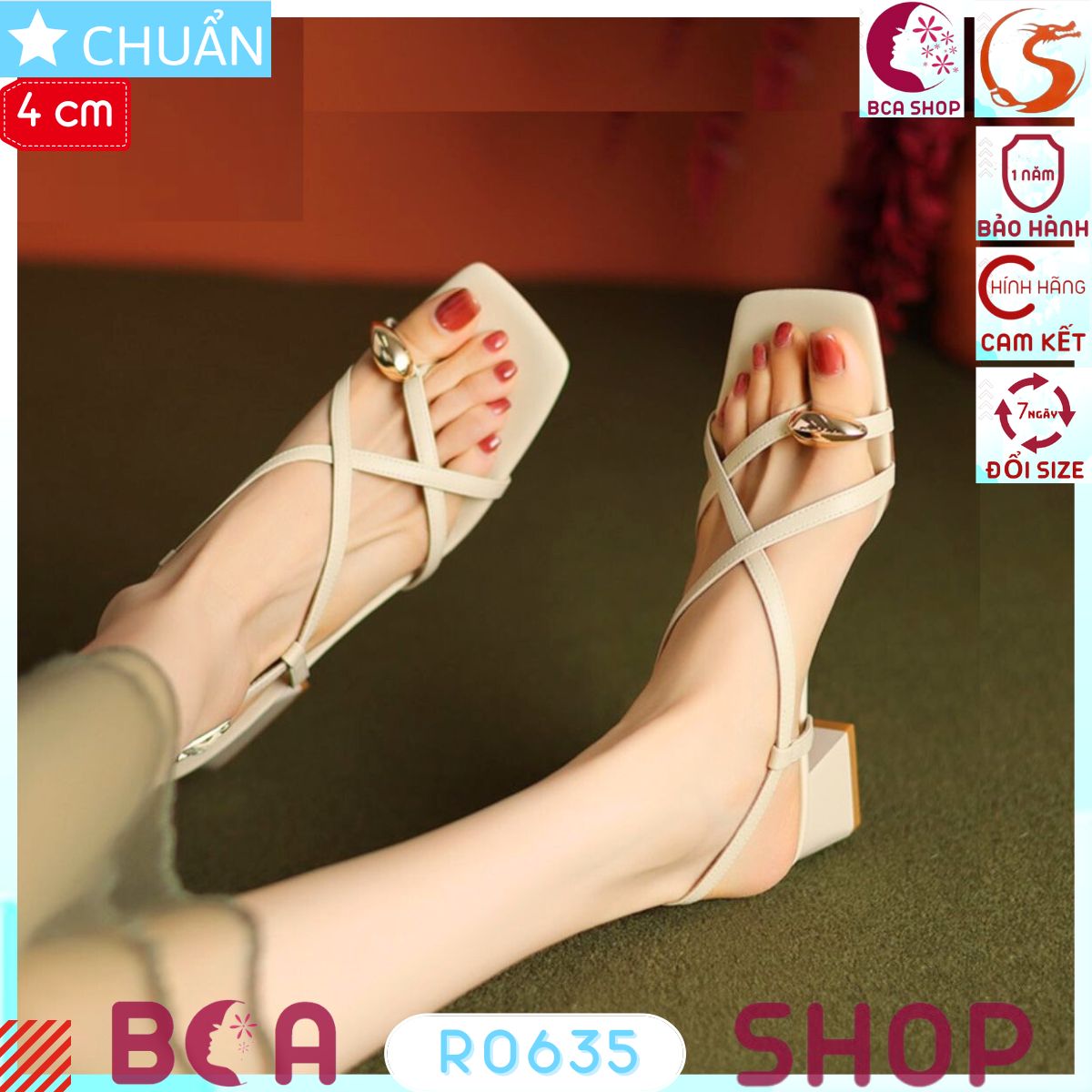 Xăng đan nữ xỏ ngón đế thấp 4 phân RO635 ROSATA tại BCASHOP đính kim loại ở ngón cái, độc đáo và xinh xắn