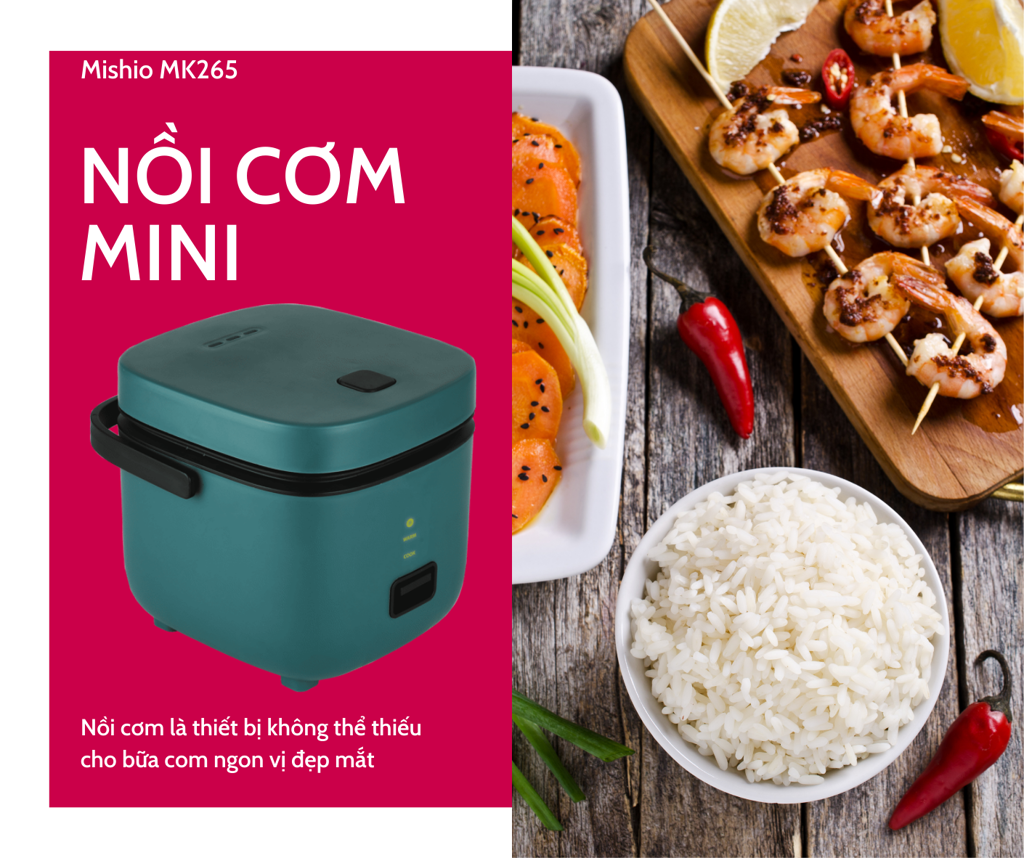 Nồi Cơm Điện Mini Mishio MK265 0.8 Lít - Hàng chính hãng