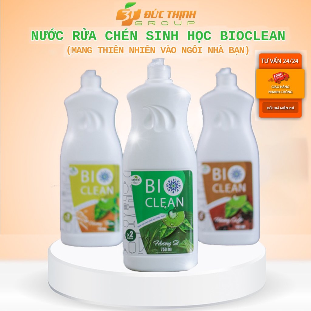 Nước rửa chén sinh học thảo dược BioClean X2, hương sả, hương tràm, hương cafe chai 750ml