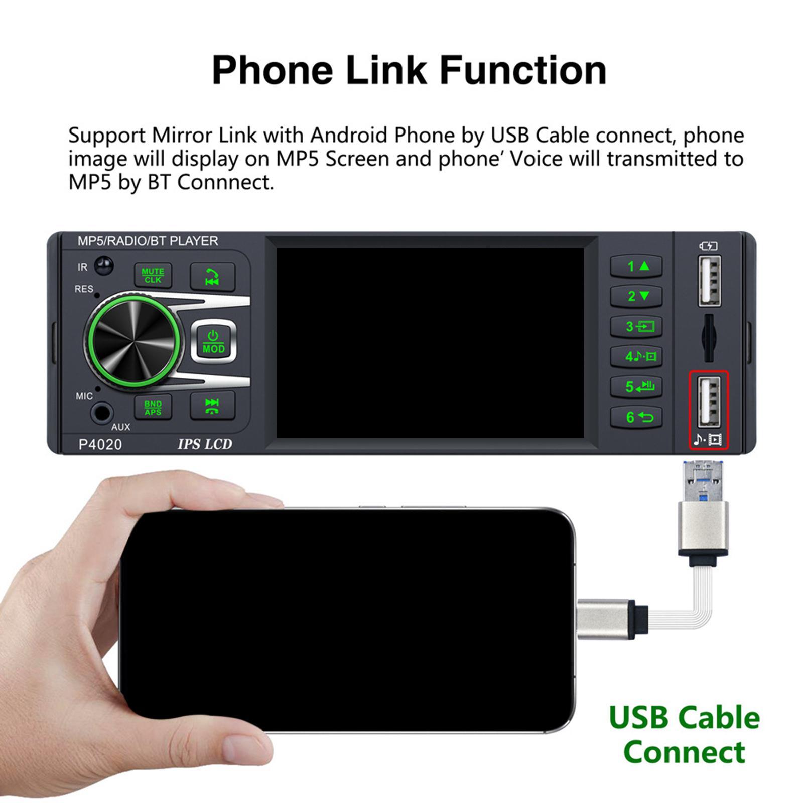 Bluetooth 1Din Car Radio Rear View Digital Player TF Card Quick Charge FM MP5 Player