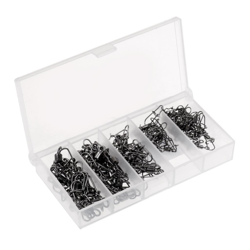95Pcs/Box Fishing Swivels with Snaps Rolling Swivel Connector Hooked Snaps
