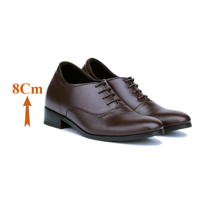 Giày Cao Nam T&TRA Tăng Cao 8Cm- S1012 Nâu Tối - Chất Liệu Da Bò Cao Cấp, Đế Cao Su Ghép- Đế Pháp, Phần Tăng Cao Ẩn Bên Trong
