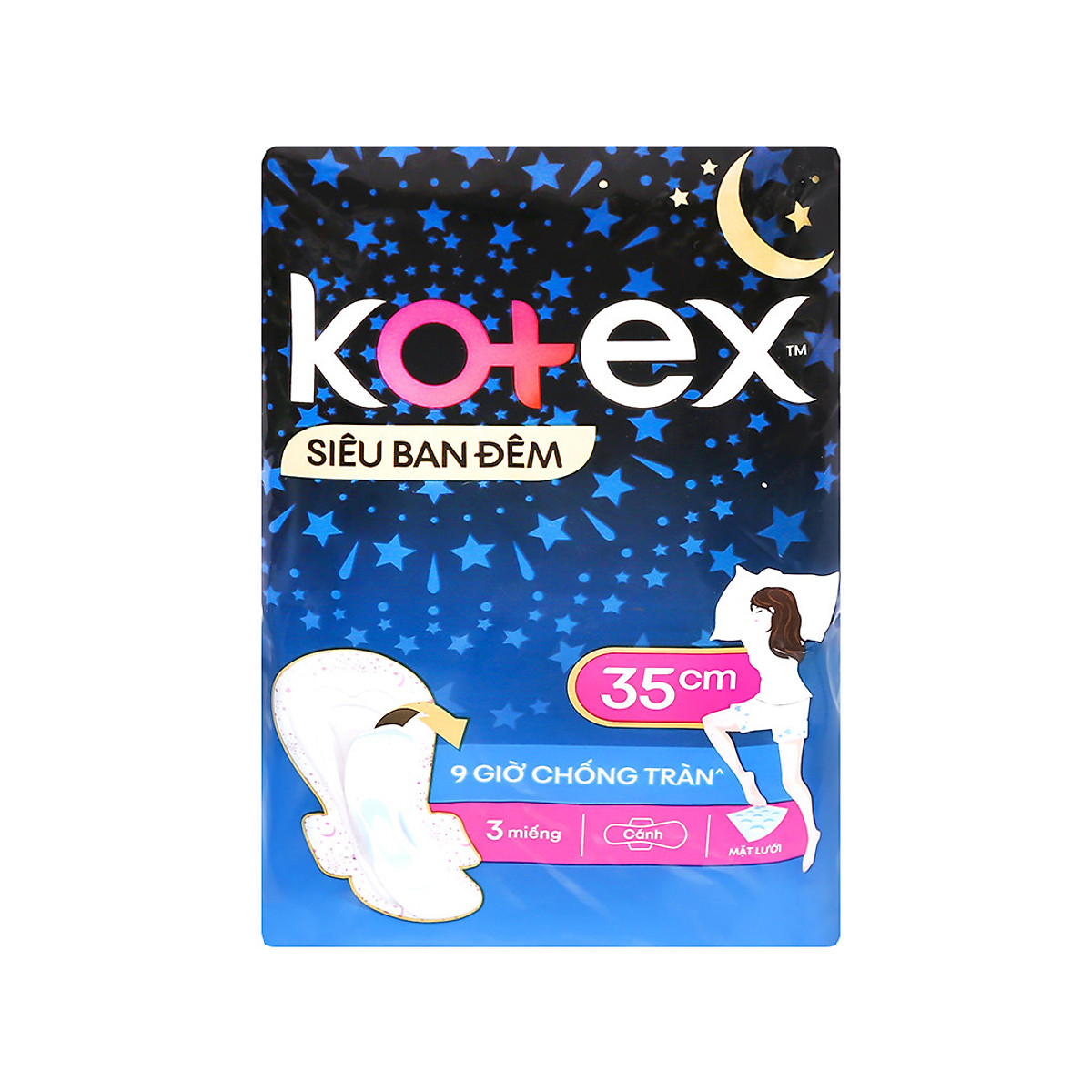 Băng vệ sinh siêu ban đêm có cánh 35cm Kotex (8 miếng/gói)