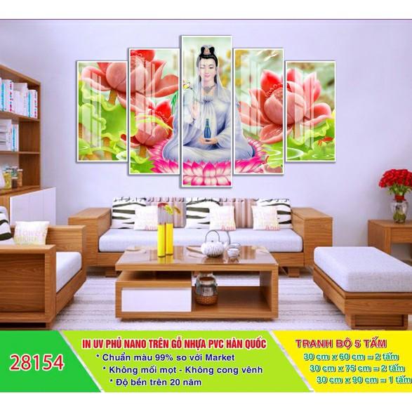 Tranh treo tường trang trí Phật giáo 5 tấm 3D/gỗ MDF Hàn Quốc chống ẩm mốc, mối mọt