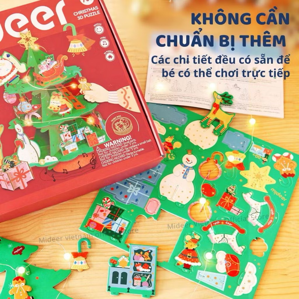 Đồ chơi lắp ghép Cây thông Noel kèm nhạc Giáng sinh - Mideer Christmas Rotating Music 3D Puzzle