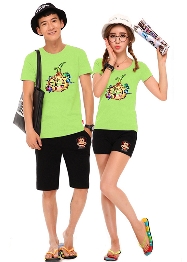 Bộ Áo Thun Đôi Nam Nữ Củ Hành Màu Xanh Chuối