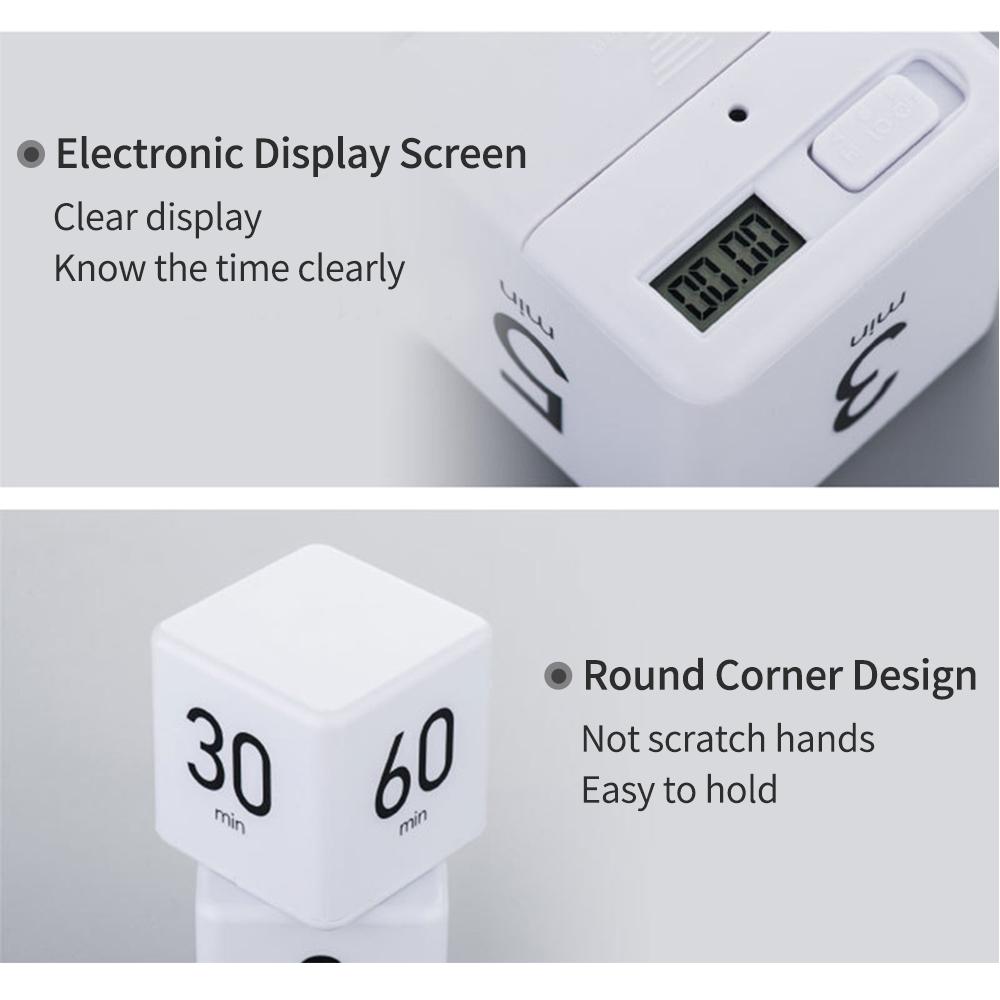 Portable Cube Timer Digital Kitchen Timer Countdown Alarm 15-20-30-60 Minutes Flip Timing with Digital Display Time